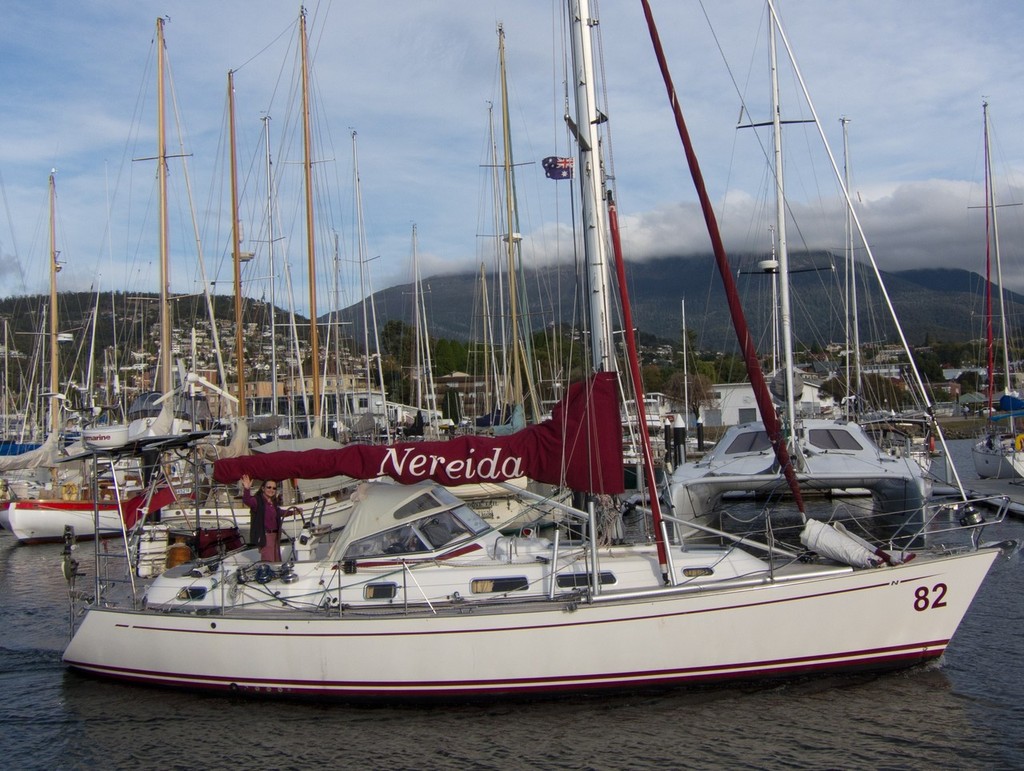 She&rsquo;s away. Jeanne Socrates aboard NEREIDA in Hobart, departing for San Francisco, possibly non-stop &copy;  SW